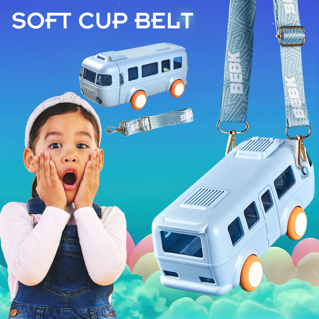 Kids Water Bottle  Bus Shape Water Cup With Straw, Flip-top Lid